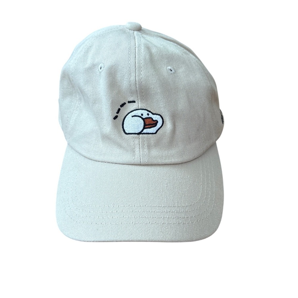 Luck Duck Baseball Cap Women Beige Embroidered Graphic Dad Hat SIZE OSFA